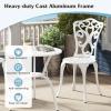 imageGiantex 3 Piece Bistro Set Cast Aluminum Porch Furniture Outdoor Patio Dining Table and Chairs with Umbrella Hole for Balcony Backyard Garden Poolside White Rose PatternVintage Victorian
