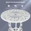 imageGiantex 3 Piece Bistro Set Cast Aluminum Porch Furniture Outdoor Patio Dining Table and Chairs with Umbrella Hole for Balcony Backyard Garden Poolside White Rose PatternWhite Rose Pattern
