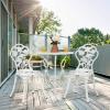 imageGiantex 3 Piece Bistro Set Cast Aluminum Porch Furniture Outdoor Patio Dining Table and Chairs with Umbrella Hole for Balcony Backyard Garden Poolside White Rose PatternWhite Rose Pattern