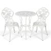 imageGiantex 3 Piece Bistro Set Cast Aluminum Porch Furniture Outdoor Patio Dining Table and Chairs with Umbrella Hole for Balcony Backyard Garden Poolside White Rose PatternWhite Rose Pattern