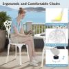imageGiantex 3 Piece Bistro Set Cast Aluminum Porch Furniture Outdoor Patio Dining Table and Chairs with Umbrella Hole for Balcony Backyard Garden Poolside White Rose PatternVintage Victorian