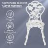 imageGiantex 3 Piece Bistro Set Cast Aluminum Porch Furniture Outdoor Patio Dining Table and Chairs with Umbrella Hole for Balcony Backyard Garden Poolside White Rose PatternWhite Rose Pattern