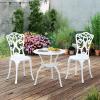 imageGiantex 3 Piece Bistro Set Cast Aluminum Porch Furniture Outdoor Patio Dining Table and Chairs with Umbrella Hole for Balcony Backyard Garden Poolside White Rose PatternVintage Victorian
