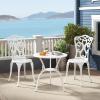 imageGiantex 3 Piece Bistro Set Cast Aluminum Porch Furniture Outdoor Patio Dining Table and Chairs with Umbrella Hole for Balcony Backyard Garden Poolside White Rose PatternVintage Victorian
