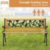 imageGiantex 495 3Person Outdoor Bench with Floral Pattern Backrest Slatted Seat 470 Lbs Weight Capacity Curved Armrests Cast Iron Metal Bench for Park Outside Patio Porch Yard Garden