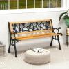 imageGiantex 495 3Person Outdoor Bench with Floral Pattern Backrest Slatted Seat 470 Lbs Weight Capacity Curved Armrests Cast Iron Metal Bench for Park Outside Patio Porch Yard Garden