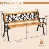imageGiantex 495 3Person Outdoor Bench with Floral Pattern Backrest Slatted Seat 470 Lbs Weight Capacity Curved Armrests Cast Iron Metal Bench for Park Outside Patio Porch Yard Garden