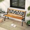 imageGiantex 495 3Person Outdoor Bench with Floral Pattern Backrest Slatted Seat 470 Lbs Weight Capacity Curved Armrests Cast Iron Metal Bench for Park Outside Patio Porch Yard Garden