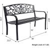 imageGiantex 50 Patio Garden Bench Loveseats Park Yard Furniture Black Steel Cast Iron Frame Chair Metal Bench Outdoor with Floral Scroll Pattern