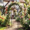 imageGiantex 84 Garden Arbor with Gate HeavyDuty Metal Arch Trellis for Climbing Plants Vines Roses Wedding Archway for Ceremony Pathway amp Outdoor Decoration Patio Pergola for Backyard Lawn45w X 84h