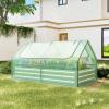 imageGiantex Galvanized Steel Raised Garden Bed with Mini Greenhouse Outdoor Metal Planter Box Kit with Large Rollup PVC Cover 71x 355x 36 Planter Raised Bed for Growing Flower Herb Vegetable FruitGreen  Silver
