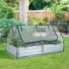 imageGiantex Galvanized Steel Raised Garden Bed with Mini Greenhouse Outdoor Metal Planter Box Kit with Large Rollup PVC Cover 71x 355x 36 Planter Raised Bed for Growing Flower Herb Vegetable FruitSilver