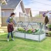 imageGiantex Galvanized Steel Raised Garden Bed with Mini Greenhouse Outdoor Metal Planter Box Kit with Large Rollup PVC Cover 71x 355x 36 Planter Raised Bed for Growing Flower Herb Vegetable FruitSilver