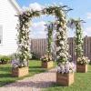 imageGiantex Garden Arbor with Gate and Planter 79 W x 81 H Metal Arch Trellis with Double Doors Outdoor Archway for Climbing Plants Weddings Backyard Patio Lawn Ceremony Party Decoration81W x 85H