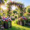 imageGiantex Garden Arbor with Gate and Planter 79 W x 81 H Metal Arch Trellis with Double Doors Outdoor Archway for Climbing Plants Weddings Backyard Patio Lawn Ceremony Party Decoration79W x 81H