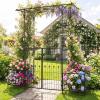 imageGiantex Garden Arbor with Gate and Planter 79 W x 81 H Metal Arch Trellis with Double Doors Outdoor Archway for Climbing Plants Weddings Backyard Patio Lawn Ceremony Party Decoration79W x 81H