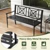imageGiantex Metal Outdoor Bench with Backrest Curved Armrests NonSlip Foot Pads Slatted Seat for 23 Persons Load 660lbs Loveseat Patio Bench for Garden Yard Poolside Lawn Porch Park BlackBlack