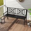 imageGiantex Metal Outdoor Bench with Backrest Curved Armrests NonSlip Foot Pads Slatted Seat for 23 Persons Load 660lbs Loveseat Patio Bench for Garden Yard Poolside Lawn Porch Park BlackBlack