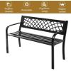 imageGiantex Outdoor Bench Garden Bench with Iron Steel Frame PVC Backrest Mesh Pattern Ergonomic Armrests 500 lbs Metal Outside Bench for Patio Park Porch Lawn Yard Balcony Path Entryway Deck46L x 20W x 30H
