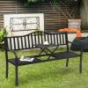 imageGiantex Outdoor Bench with Pullout Middle Table 500Lbs Capacity Outside Loveseat Chair 23 Person Patio Seating Metal Garden Benches for Front Porch Pool Deck Outside BlackBlack