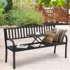 imageGiantex Outdoor Bench with Pullout Middle Table 500Lbs Capacity Outside Loveseat Chair 23 Person Patio Seating Metal Garden Benches for Front Porch Pool Deck Outside BlackBlack