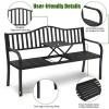 imageGiantex Outdoor Bench with Pullout Middle Table 500Lbs Capacity Outside Loveseat Chair 23 Person Patio Seating Metal Garden Benches for Front Porch Pool Deck Outside BlackBlack