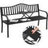 imageGiantex Outdoor Bench with Pullout Middle Table 500Lbs Capacity Outside Loveseat Chair 23 Person Patio Seating Metal Garden Benches for Front Porch Pool Deck Outside BlackBlack