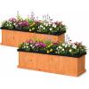 imageGiantex Outdoor Raised Garden Bed 40 x 13 x 12 Pine Wood Planter Box with 3 Drainage Holes Removable Bottom amp Bed Liner Rectangular Flower Container for Vegetables Herbs Indoor amp OutdoorOrange