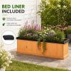 imageGiantex Outdoor Raised Garden Bed 40 x 13 x 12 Pine Wood Planter Box with 3 Drainage Holes Removable Bottom amp Bed Liner Rectangular Flower Container for Vegetables Herbs Indoor amp OutdoorOrange
