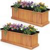 imageGiantex Outdoor Raised Garden Bed 40 x 13 x 12 Pine Wood Planter Box with 3 Drainage Holes Removable Bottom amp Bed Liner Rectangular Flower Container for Vegetables Herbs Indoor amp OutdoorOrange
