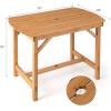 imageGiantex Patio Dining Table Outdoor Solid Wood Table for 4 or 6 Persons with 15 Umbrella Hole Indoor Outside Table for Lawn Backyard Garden