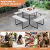 imageGiantex Picnic Table Set for Up to 8 Persons Round Outdoor Table and Bench Set with Umbrella Hole HDPE Top amp Metal Frame 2000LBS Capacity Patio Table Bench for Deck Backyard Garden GreenGrey