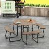imageGiantex Picnic Table Set for Up to 8 Persons Round Outdoor Table and Bench Set with Umbrella Hole HDPE Top amp Metal Frame 2000LBS Capacity Patio Table Bench for Deck Backyard Garden GreenCoral Reef