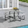 imageGiantex Picnic Table Set for Up to 8 Persons Round Outdoor Table and Bench Set with Umbrella Hole HDPE Top amp Metal Frame 2000LBS Capacity Patio Table Bench for Deck Backyard Garden GreenGrey