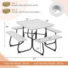 imageGiantex Picnic Table Set for Up to 8 Persons Round Outdoor Table and Bench Set with Umbrella Hole HDPE Top amp Metal Frame 2000LBS Capacity Patio Table Bench for Deck Backyard Garden GreenWhite