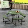 imageGiantex Picnic Table Set for Up to 8 Persons Round Outdoor Table and Bench Set with Umbrella Hole HDPE Top amp Metal Frame 2000LBS Capacity Patio Table Bench for Deck Backyard Garden GreenGreen
