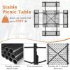 imageGiantex Picnic Table Set for Up to 8 Persons Round Outdoor Table and Bench Set with Umbrella Hole HDPE Top amp Metal Frame 2000LBS Capacity Patio Table Bench for Deck Backyard Garden GreenWhite