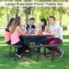 imageGiantex Picnic Table Set for Up to 8 Persons Round Outdoor Table and Bench Set with Umbrella Hole HDPE Top amp Metal Frame 2000LBS Capacity Patio Table Bench for Deck Backyard Garden GreenBlack