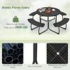 imageGiantex Picnic Table Set for Up to 8 Persons Round Outdoor Table and Bench Set with Umbrella Hole HDPE Top amp Metal Frame 2000LBS Capacity Patio Table Bench for Deck Backyard Garden GreenBlack