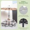 imageGiantex Picnic Table Set for Up to 8 Persons Round Outdoor Table and Bench Set with Umbrella Hole HDPE Top amp Metal Frame 2000LBS Capacity Patio Table Bench for Deck Backyard Garden GreenGrey