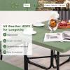 imageGiantex Picnic Table Set for Up to 8 Persons Round Outdoor Table and Bench Set with Umbrella Hole HDPE Top amp Metal Frame 2000LBS Capacity Patio Table Bench for Deck Backyard Garden GreenGreen