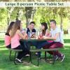imageGiantex Picnic Table Set for Up to 8 Persons Round Outdoor Table and Bench Set with Umbrella Hole HDPE Top amp Metal Frame 2000LBS Capacity Patio Table Bench for Deck Backyard Garden GreenGreen