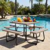 imageGiantex Picnic Table Set for Up to 8 Persons Round Outdoor Table and Bench Set with Umbrella Hole HDPE Top amp Metal Frame 2000LBS Capacity Patio Table Bench for Deck Backyard Garden GreenCoral Reef