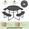 imageGiantex Picnic Table Set for Up to 8 Persons Round Outdoor Table and Bench Set with Umbrella Hole HDPE Top amp Metal Frame 2000LBS Capacity Patio Table Bench for Deck Backyard Garden GreenBlack