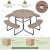 imageGiantex Picnic Table Set for Up to 8 Persons Round Outdoor Table and Bench Set with Umbrella Hole HDPE Top amp Metal Frame 2000LBS Capacity Patio Table Bench for Deck Backyard Garden GreenCoral Reef