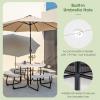 imageGiantex Picnic Table Set for Up to 8 Persons Round Outdoor Table and Bench Set with Umbrella Hole HDPE Top amp Metal Frame 2000LBS Capacity Patio Table Bench for Deck Backyard Garden GreenWhite