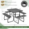 imageGiantex Picnic Table Set for Up to 8 Persons Round Outdoor Table and Bench Set with Umbrella Hole HDPE Top amp Metal Frame 2000LBS Capacity Patio Table Bench for Deck Backyard Garden GreenBlack