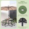 imageGiantex Picnic Table Set for Up to 8 Persons Round Outdoor Table and Bench Set with Umbrella Hole HDPE Top amp Metal Frame 2000LBS Capacity Patio Table Bench for Deck Backyard Garden GreenGreen