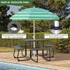 imageGiantex Picnic Table Set for Up to 8 Persons Round Outdoor Table and Bench Set with Umbrella Hole HDPE Top amp Metal Frame 2000LBS Capacity Patio Table Bench for Deck Backyard Garden GreenBlack