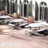 imageGiantex Picnic Table Set for Up to 8 Persons Round Outdoor Table and Bench Set with Umbrella Hole HDPE Top amp Metal Frame 2000LBS Capacity Patio Table Bench for Deck Backyard Garden GreenWhite